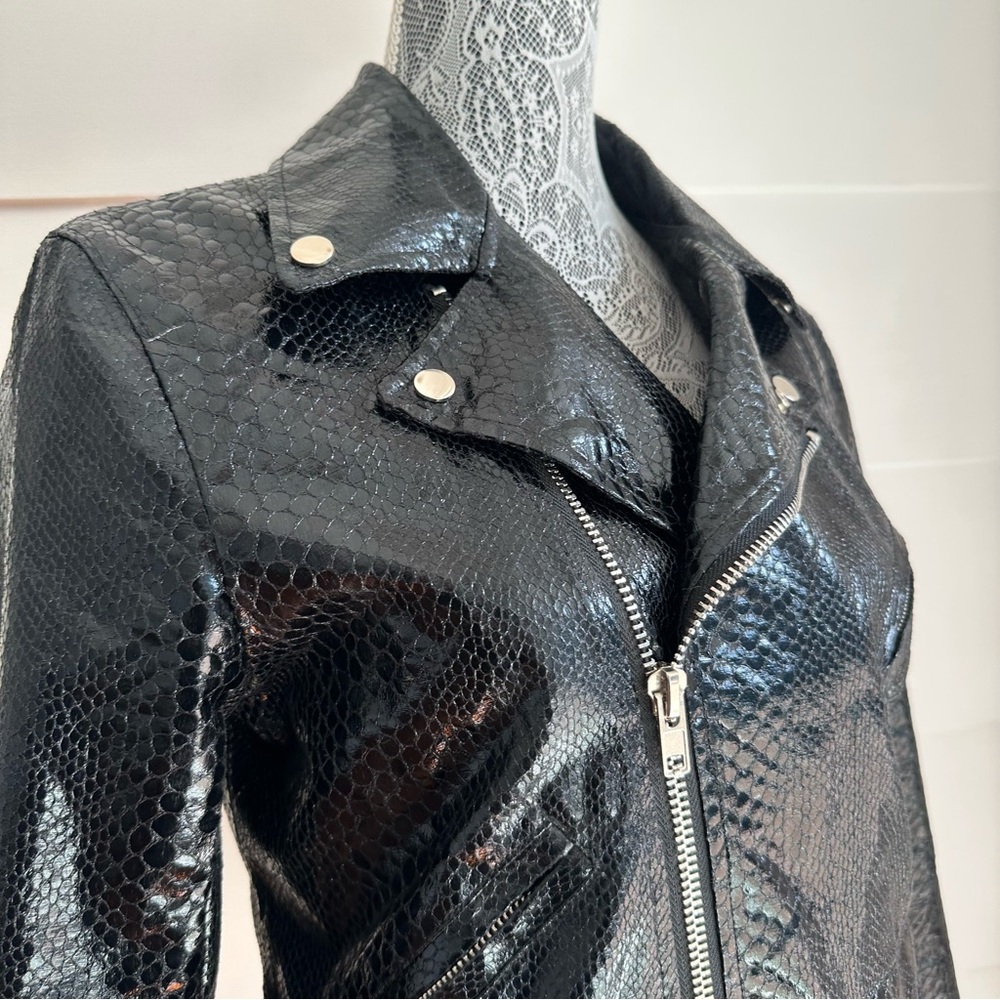 Black Snake Python Embossed Biker Jacket Size M M… - image 4